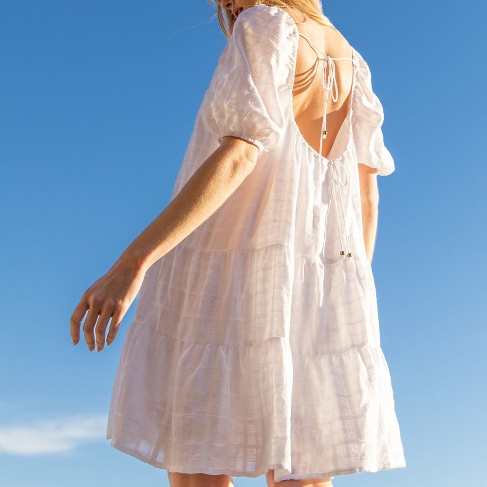 COPY - (NWT) Love Stitch - white mini checkered cotton spring/summer dress (lar…